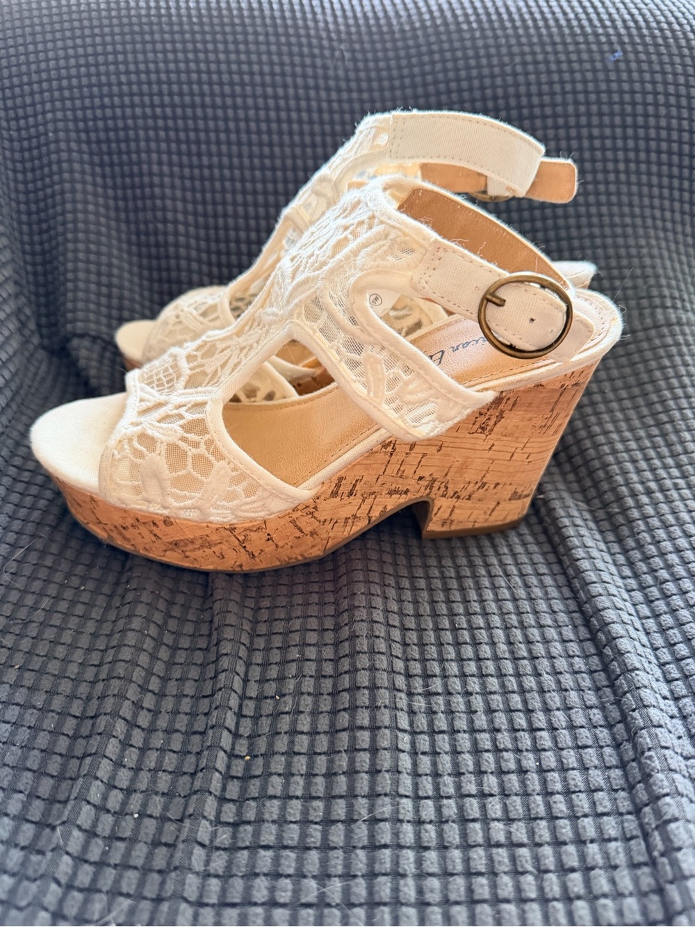 American Eagle Outfitters Cream Lace Cork Wedge Sandals